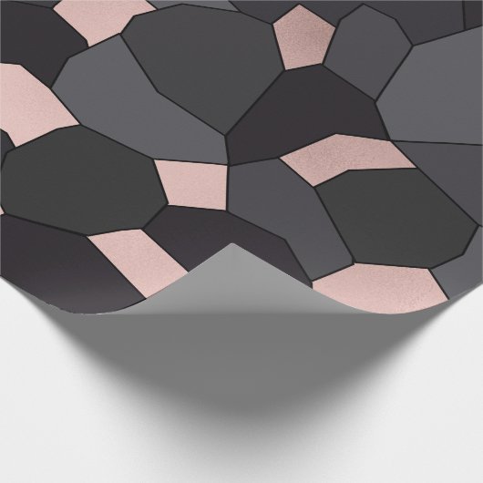 Elegant stijlvol roos goudgrijs en zwart mozaïek cadeaupapier (Hoek)