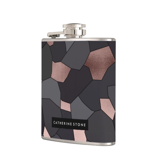 Elegant stijlvol roos goudgrijs en zwart mozaïek heupfles (Links)