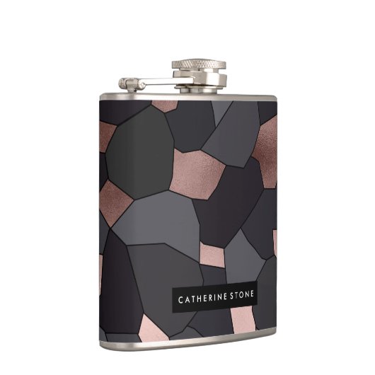 Elegant stijlvol roos goudgrijs en zwart mozaïek heupfles (Rechts)