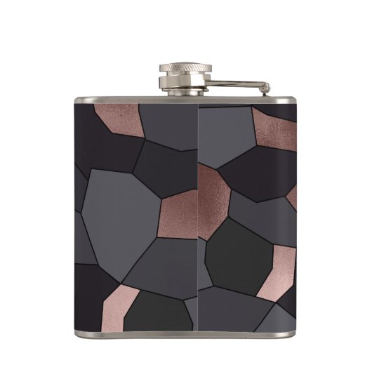 Elegant stijlvol roos goudgrijs en zwart mozaïek heupfles (Achterkant)