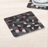 Elegant stijlvol roos goudgrijs en zwart mozaïek kartonnen onderzetters (Schuin)