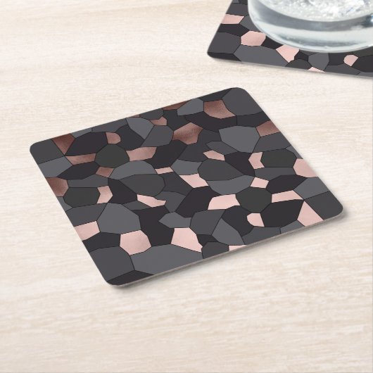 Elegant stijlvol roos goudgrijs en zwart mozaïek kartonnen onderzetters (Schuin)