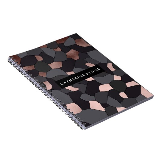 Elegant stijlvol roos goudgrijs en zwart mozaïek notitieboek (Rechterzijde)