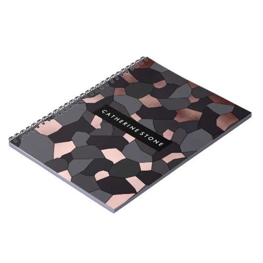 Elegant stijlvol roos goudgrijs en zwart mozaïek notitieboek (Linkerzijde)
