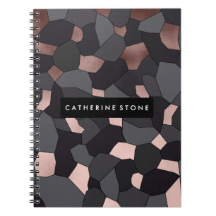 Elegant stijlvol roos goudgrijs en zwart mozaïek notitieboek