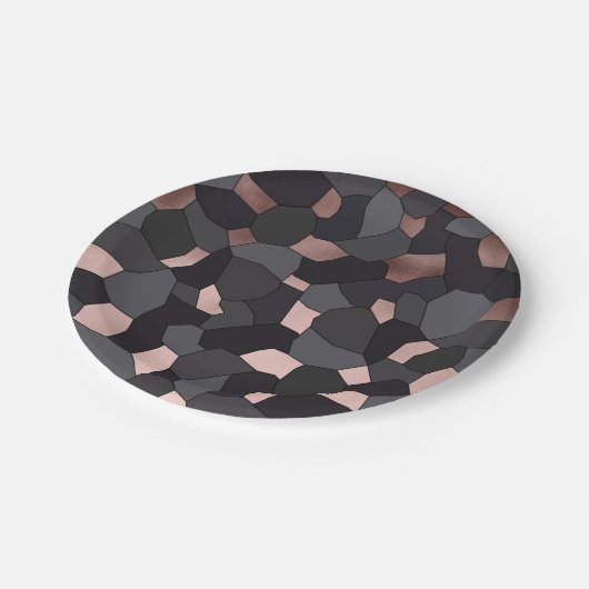 Elegant stijlvol roos goudgrijs en zwart mozaïek papieren bordje (Gekanteld)