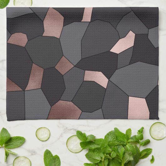 Elegant stijlvol roos goudgrijs en zwart mozaïek theedoek (Gevouwen)