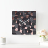 Elegant stijlvol roos goudgrijs en zwart mozaïek vierkante klok (Huis)