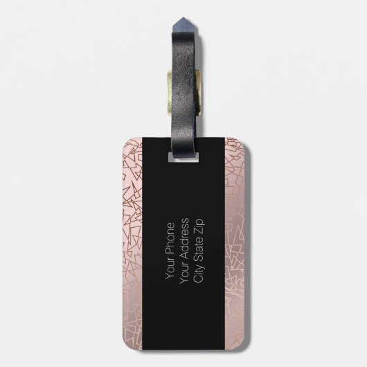 Elegant stijlvol roos goudroze geometrische vormge bagagelabel (Achterkant verticaal)