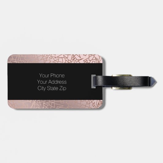 Elegant stijlvol roos goudroze geometrische vormge bagagelabel (Achterkant horizontaal)