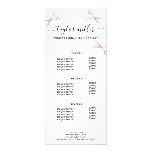 Elegant stijlvol roos goudschaar reclamekaart (Voorkant)