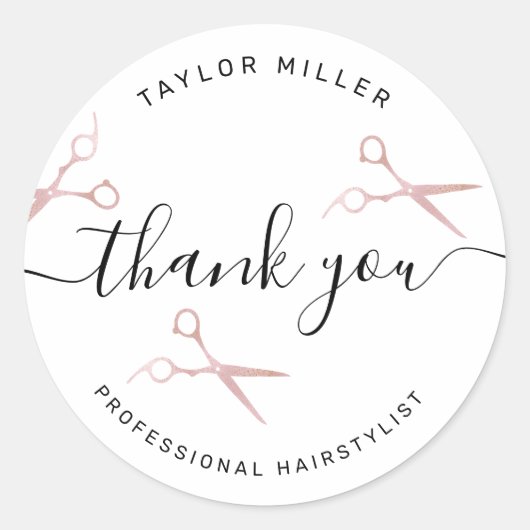 Elegant stijlvol roos goudschaar ronde sticker (Voorkant)