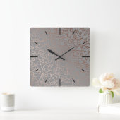 Elegant stijlvol roos goudvormig patroon grijs vierkante klok (Huis)