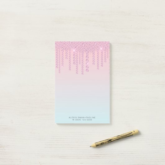 Elegant, stijlvol, roze en blauwe diamanten post-it® notes (Op bureau)