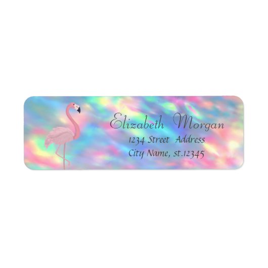Elegant Stijlvol, Roze Flamingo Holographic Opal Etiket (Voorkant)