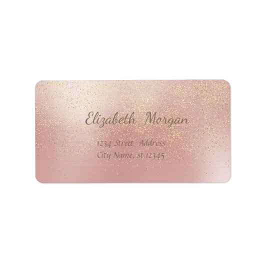 Elegant Stijlvol, Roze, Fux Gold Foil Confetti Etiket (Voorkant)
