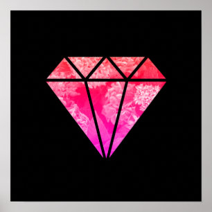 elegant, stijlvol, roze, oranje diamant zwart poster