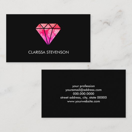 elegant, stijlvol, roze oranje diamant zwart visitekaartje (Voorkant / Achterkant)