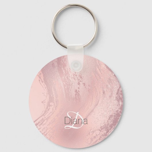 Elegant stijlvol roze roze roze goud glitter marme sleutelhanger (Voorkant)