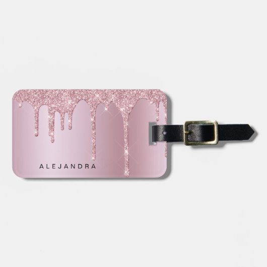 Elegant stijlvol roze roze roze goudglitterdruppel bagagelabel (Voorkant horizontaal)
