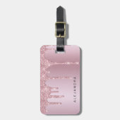 Elegant stijlvol roze roze roze goudglitterdruppel bagagelabel (Voorkant verticaal)