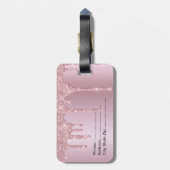 Elegant stijlvol roze roze roze goudglitterdruppel bagagelabel (Achterkant verticaal)