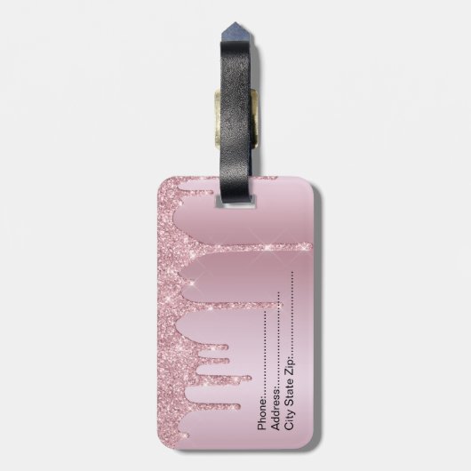Elegant stijlvol roze roze roze goudglitterdruppel bagagelabel (Achterkant verticaal)