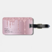 Elegant stijlvol roze roze roze goudglitterdruppel bagagelabel (Achterkant horizontaal)