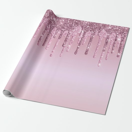 Elegant stijlvol roze roze roze goudglitterdruppel cadeaupapier (Uitgerold)