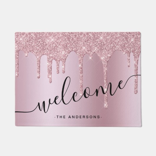 Elegant stijlvol roze roze roze goudglitterdruppel deurmat (Voorkant)