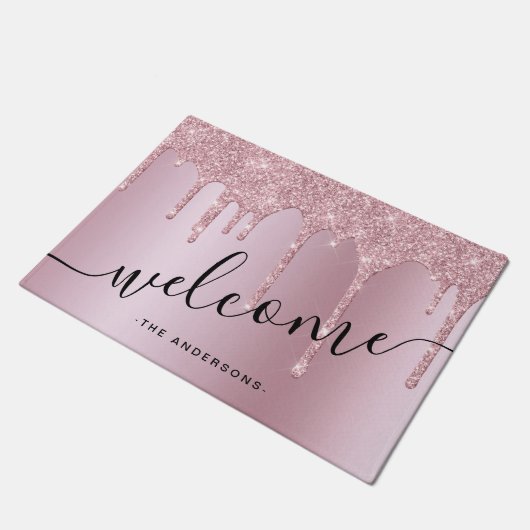 Elegant stijlvol roze roze roze goudglitterdruppel deurmat (Schuin)