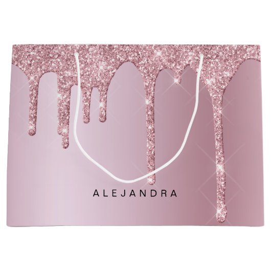 Elegant stijlvol roze roze roze goudglitterdruppel groot cadeauzakje (Voorkant)