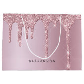 Elegant stijlvol roze roze roze goudglitterdruppel groot cadeauzakje (Achterkant)