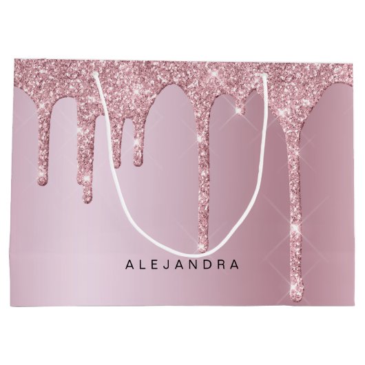 Elegant stijlvol roze roze roze goudglitterdruppel groot cadeauzakje (Achterkant)