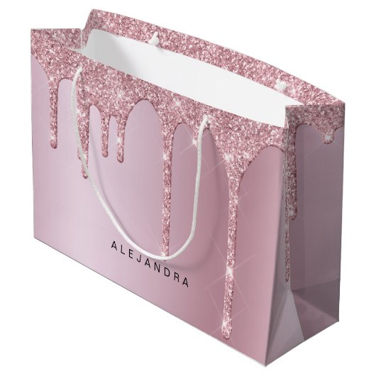 Elegant stijlvol roze roze roze goudglitterdruppel groot cadeauzakje (Achterkant Gekanteld)