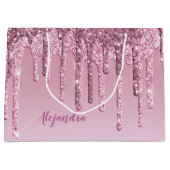 Elegant stijlvol roze roze roze goudglitterdruppel groot cadeauzakje (Voorkant)
