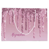 Elegant stijlvol roze roze roze goudglitterdruppel groot cadeauzakje (Achterkant)