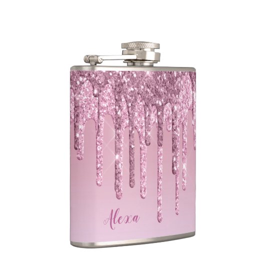 Elegant stijlvol roze roze roze goudglitterdruppel heupfles (Rechts)