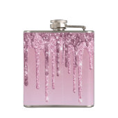 Elegant stijlvol roze roze roze goudglitterdruppel heupfles (Achterkant)