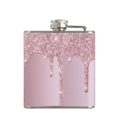 Elegant stijlvol roze roze roze goudglitterdruppel heupfles (Achterkant)