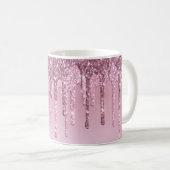 Elegant stijlvol roze roze roze goudglitterdruppel koffiemok (Voorkant rechts)