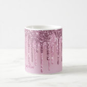 Elegant stijlvol roze roze roze goudglitterdruppel koffiemok (Center)
