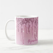 Elegant stijlvol roze roze roze goudglitterdruppel koffiemok (Links)
