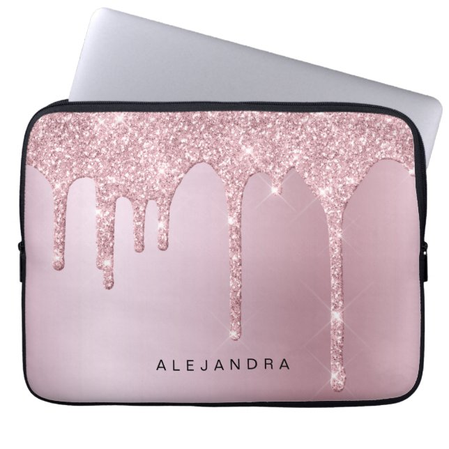 Elegant stijlvol roze roze roze goudglitterdruppel laptop sleeve (Voorkant)