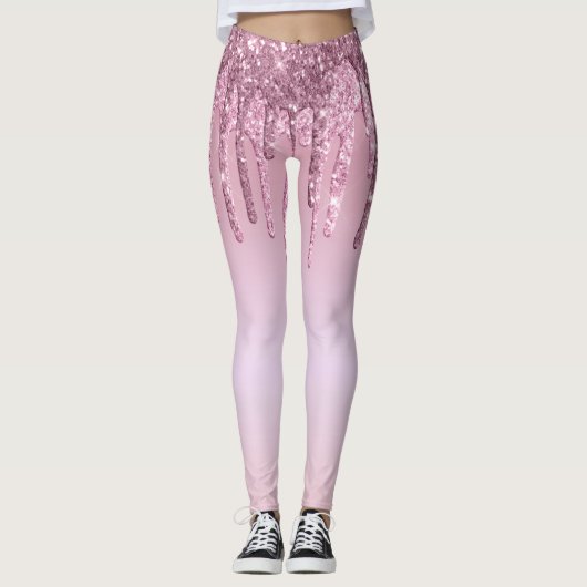 Elegant stijlvol roze roze roze goudglitterdruppel leggings (Voorkant)