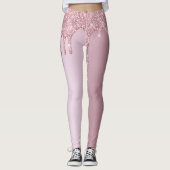 Elegant stijlvol roze roze roze goudglitterdruppel leggings (Voorkant)