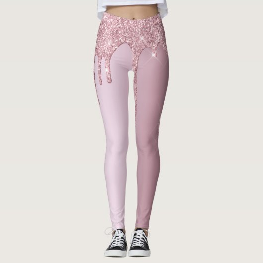 Elegant stijlvol roze roze roze goudglitterdruppel leggings (Voorkant)