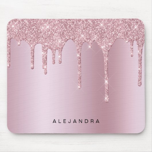 Elegant stijlvol roze roze roze goudglitterdruppel muismat (Voorkant)