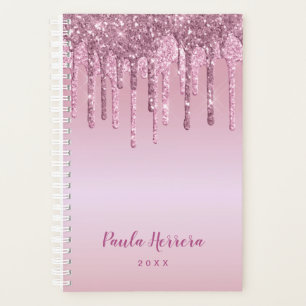 Elegant stijlvol roze roze roze goudglitterdruppel planner