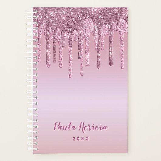 Elegant stijlvol roze roze roze goudglitterdruppel planner (Voorkant)